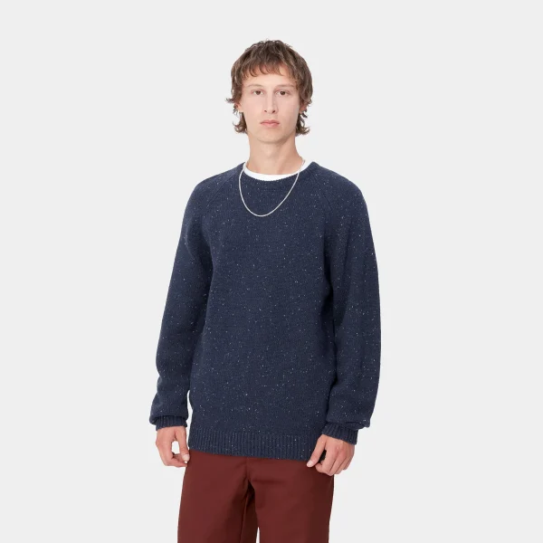 Clearance Carhartt WIP Anglistic Sweater Speckled Air Force Blue