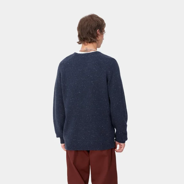 Clearance Carhartt WIP Anglistic Sweater Speckled Air Force Blue