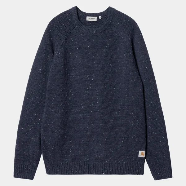 Clearance Carhartt WIP Anglistic Sweater Speckled Air Force Blue