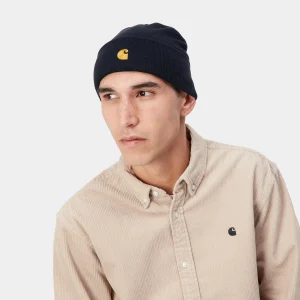 Cheap Carhartt WIP Chase Beanie Dark Navy / Gold