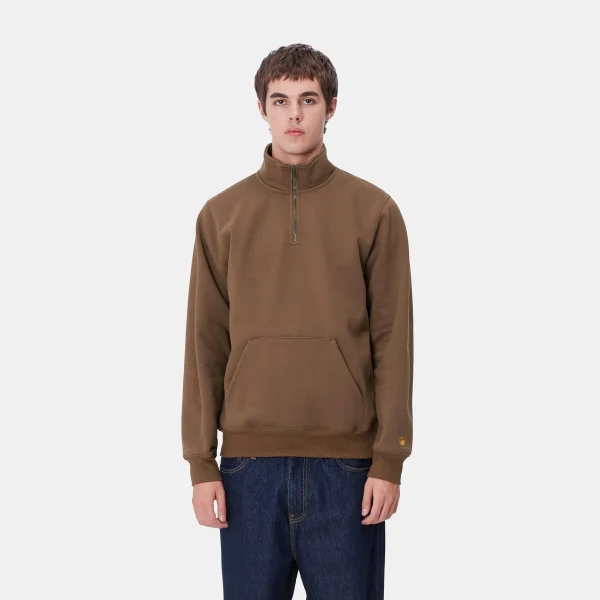 Cheap Carhartt WIP Chase Neck Zip Sweatshirt Chocolate / Gold