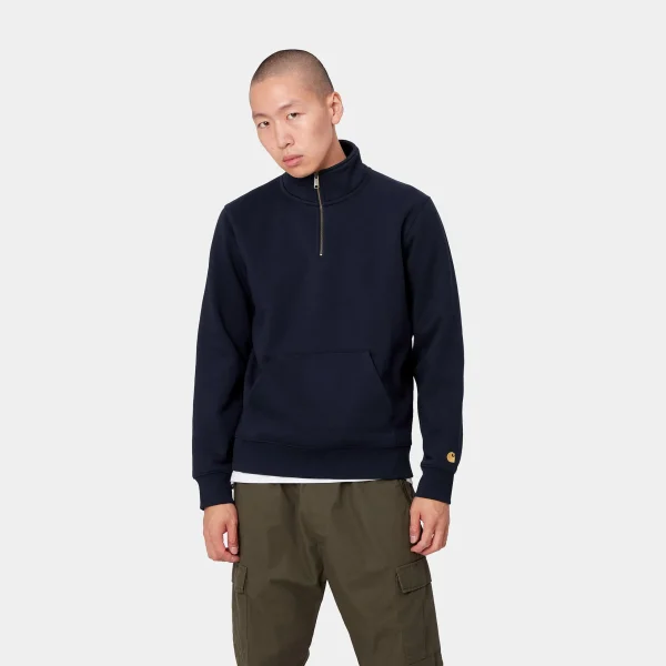 Hot Carhartt WIP Chase Neck Zip Sweatshirt Dark Navy / Gold