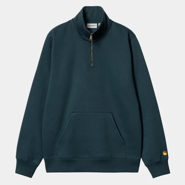 Hot Carhartt WIP Chase Neck Zip Sweatshirt Duck Blue / Gold