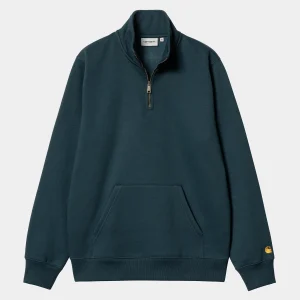 Hot Carhartt WIP Chase Neck Zip Sweatshirt Duck Blue / Gold