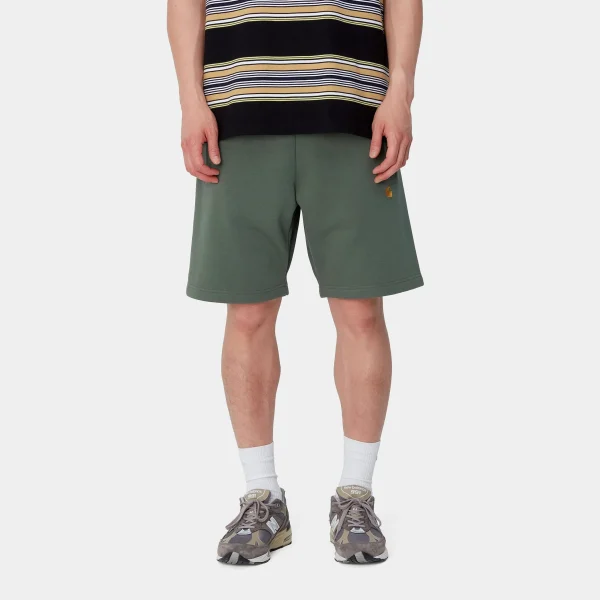 Sale Carhartt WIP Chase Sweat Short Duck Green / Gold