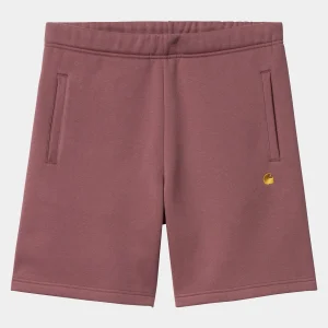 Online Carhartt WIP Chase Sweat Short Dusty Fuchsia / Gold