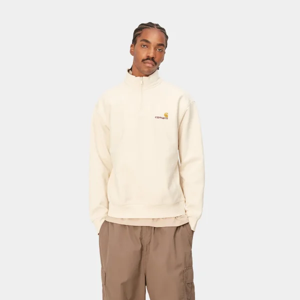 New Carhartt WIP Half Zip American Script Sweatshirt Natural