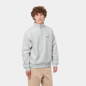 Outlet Carhartt WIP Half Zip American Script Sweatshirt Ash Heather