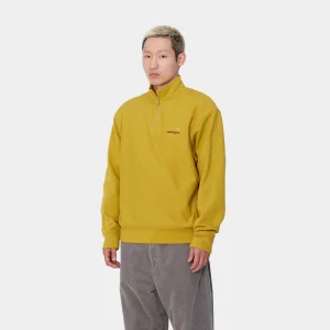 Discount Carhartt WIP Half Zip American Script Sweatshirt Golden Olive