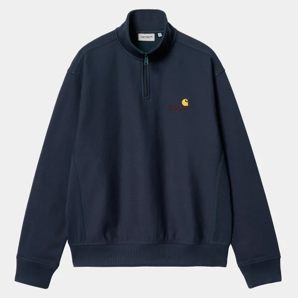 Cheap Carhartt WIP Half Zip American Script Sweatshirt Air Force Blue