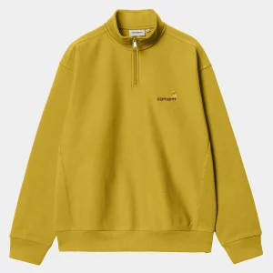 Discount Carhartt WIP Half Zip American Script Sweatshirt Golden Olive