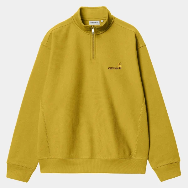 Discount Carhartt WIP Half Zip American Script Sweatshirt Golden Olive