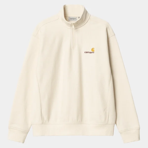 New Carhartt WIP Half Zip American Script Sweatshirt Natural