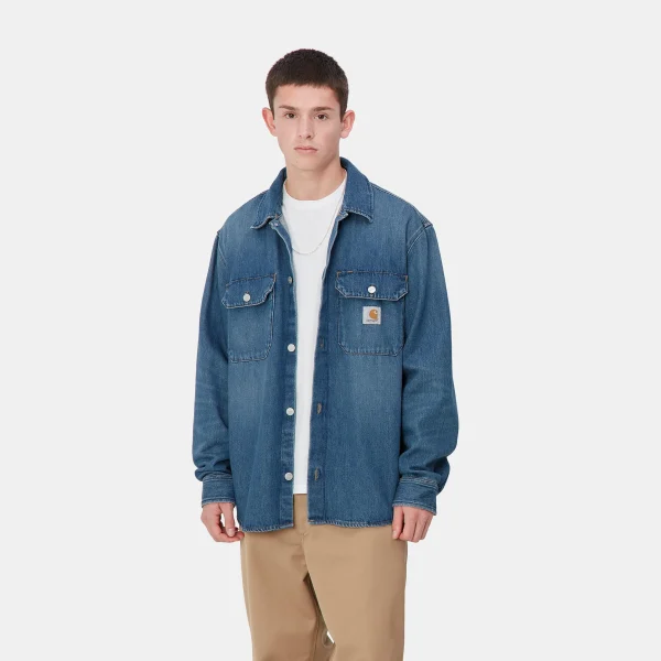 Shop Carhartt WIP Harvey Shirt Jac Blue