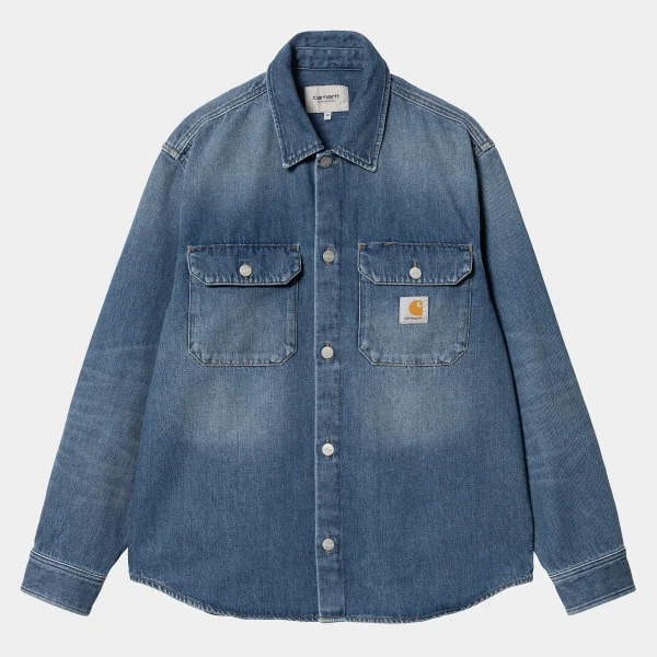 Shop Carhartt WIP Harvey Shirt Jac Blue