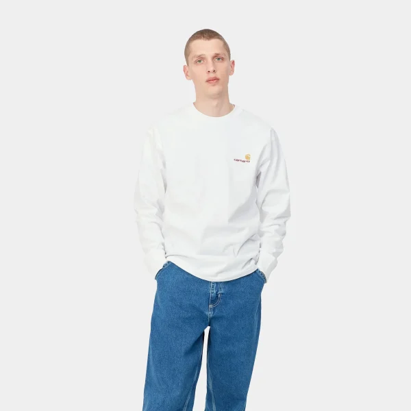 Cheap Carhartt WIP L/S American Script T-Shirt White