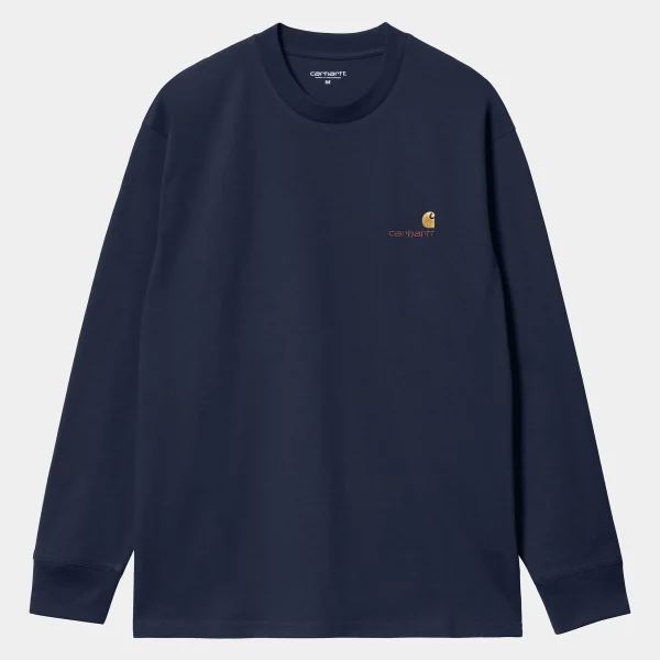 Best Sale Carhartt WIP L/S American Script T-Shirt Air Force Blue