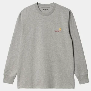 Outlet Carhartt WIP L/S American Script T-Shirt Grey Heather