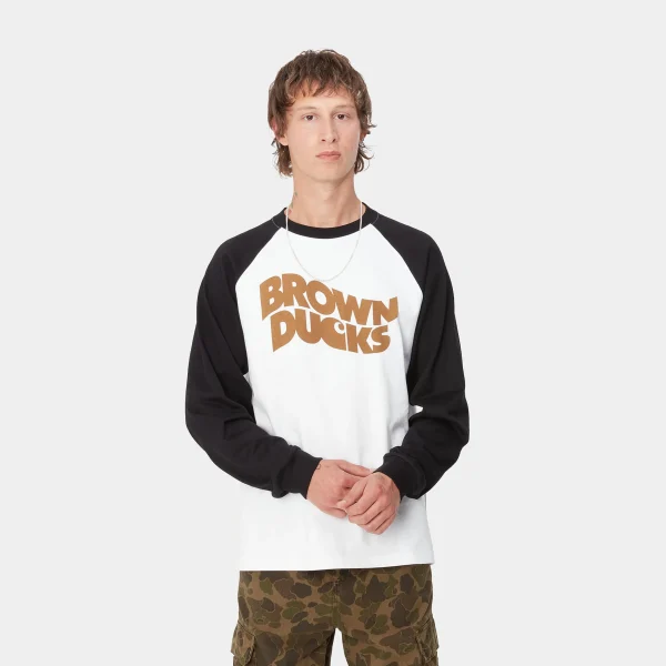 Flash Sale Carhartt WIP L/S Brown Ducks Baseball T-S White / Black