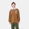 Cheap Carhartt WIP L/S Brown Ducks Rugby Shirt Hamilton Brown / White