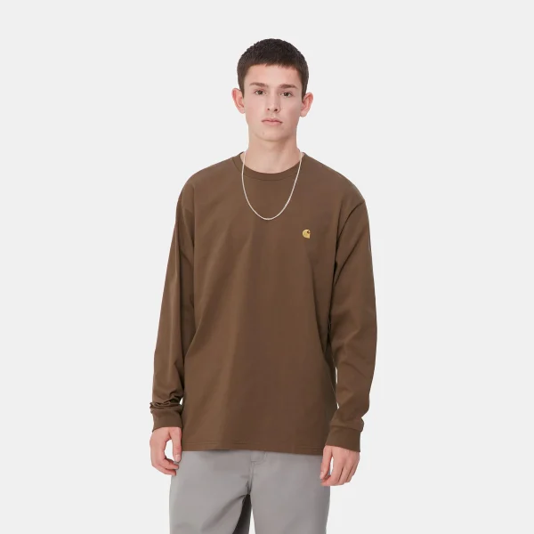 Fashion Carhartt WIP L/S Chase T-Shirt Chocolate / Gold