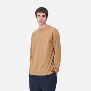 Sale Carhartt WIP L/S Chase T-Shirt Peanut / Gold