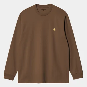 Fashion Carhartt WIP L/S Chase T-Shirt Chocolate / Gold