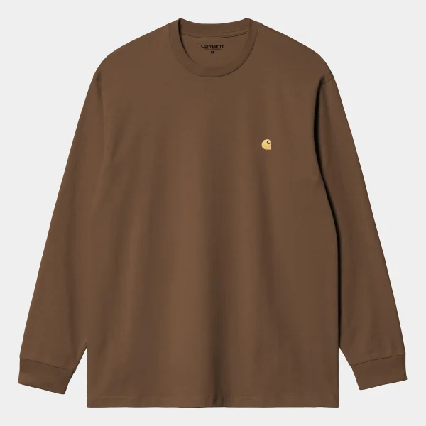 Fashion Carhartt WIP L/S Chase T-Shirt Chocolate / Gold