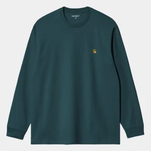 Outlet Carhartt WIP L/S Chase T-Shirt Duck Blue / Gold