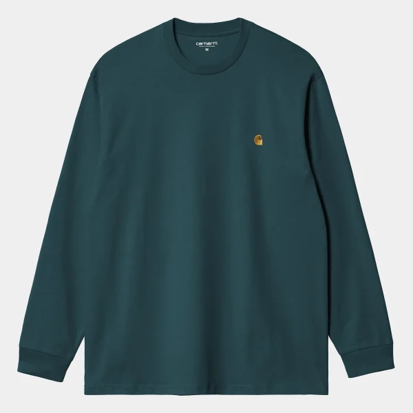 Outlet Carhartt WIP L/S Chase T-Shirt Duck Blue / Gold