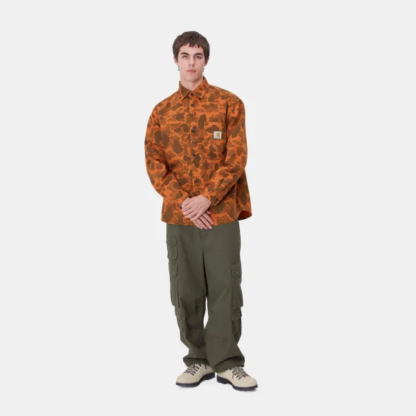 Discount Carhartt WIP L/S Duck Shirt Camo Duck, Green / Turmeric