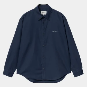 Outlet Carhartt WIP L/S Module Script Shirt Air Force Blue / White