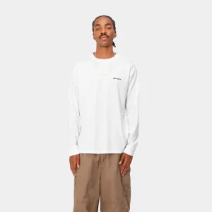 Cheap Carhartt WIP L/S Script Embroidery T-Shirt White / Black