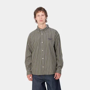 Clearance Carhartt WIP L/S Signature Shirt Betz Stripe, Office Green / Aura