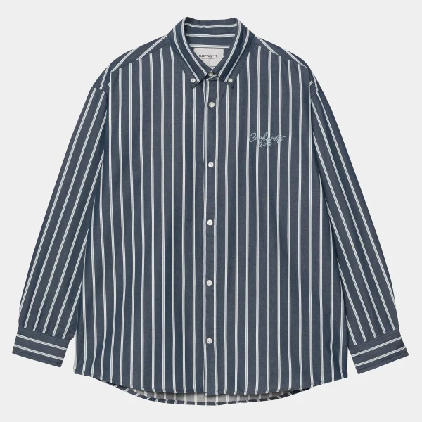 Cheap Carhartt WIP L/S Signature Shirt Betz Stripe, Air Force Blue / Dusty Ice