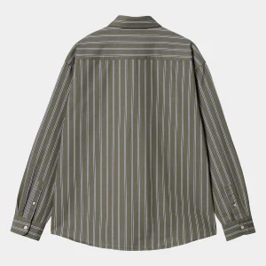 Clearance Carhartt WIP L/S Signature Shirt Betz Stripe, Office Green / Aura