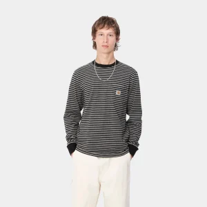 Best Carhartt WIP L/S Verner Pocket T-Shirt Verner Stripe, Black / Dark Grey Heather