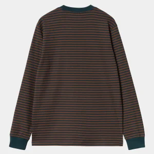 New Carhartt WIP L/S Verner Pocket T-Shirt Verner Stripe, Duck Blue / Offroad