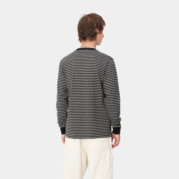 Best Carhartt WIP L/S Verner Pocket T-Shirt Verner Stripe, Black / Dark Grey Heather