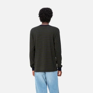 Store Carhartt WIP L/S Verner Pocket T-Shirt Verner Stripe, Dark Navy / Office Green