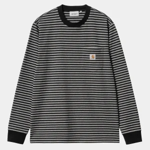 Best Carhartt WIP L/S Verner Pocket T-Shirt Verner Stripe, Black / Dark Grey Heather