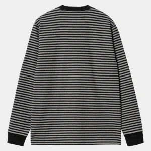 Best Carhartt WIP L/S Verner Pocket T-Shirt Verner Stripe, Black / Dark Grey Heather