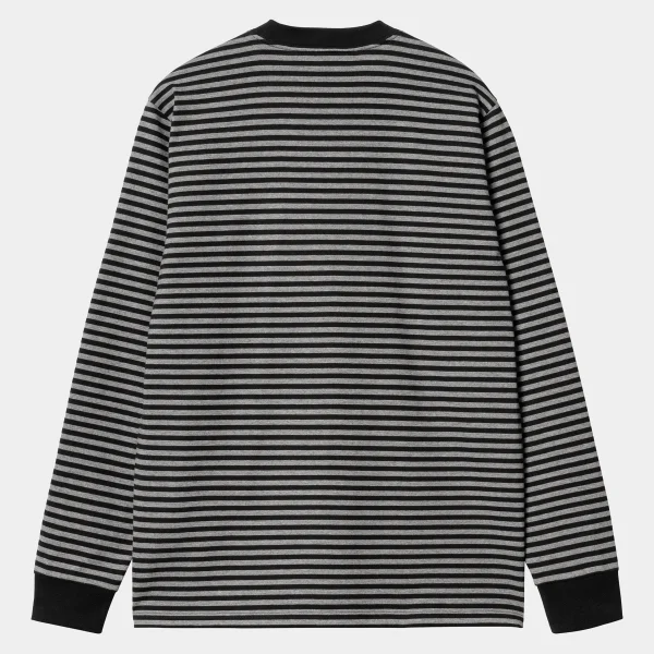 Best Carhartt WIP L/S Verner Pocket T-Shirt Verner Stripe, Black / Dark Grey Heather