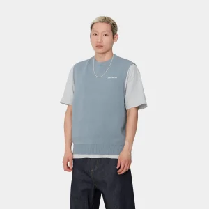 Online Carhartt WIP Script Vest Sweater Misty Sky / White