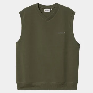 Shop Carhartt WIP Script V-Neck Vest Sweatshirt Office Green / White