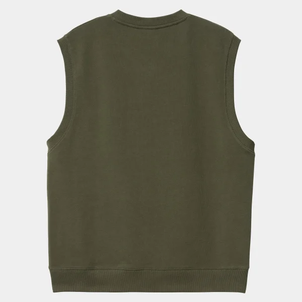 Shop Carhartt WIP Script V-Neck Vest Sweatshirt Office Green / White