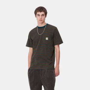 Sale Carhartt WIP S/S Verner Pocket T-Shirt Verner Stripe, Duck Blue / Offroad