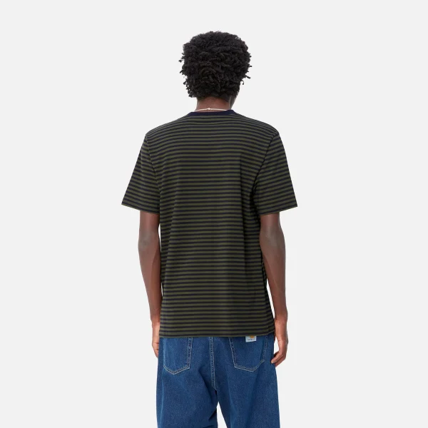 Hot Carhartt WIP S/S Verner Pocket T-Shirt Verner Stripe, Dark Navy / Office Green