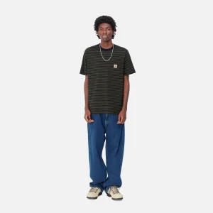 Hot Carhartt WIP S/S Verner Pocket T-Shirt Verner Stripe, Dark Navy / Office Green