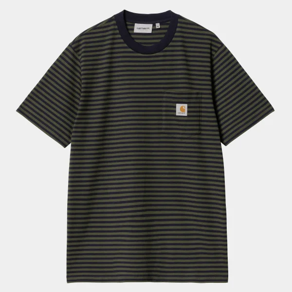 Hot Carhartt WIP S/S Verner Pocket T-Shirt Verner Stripe, Dark Navy / Office Green